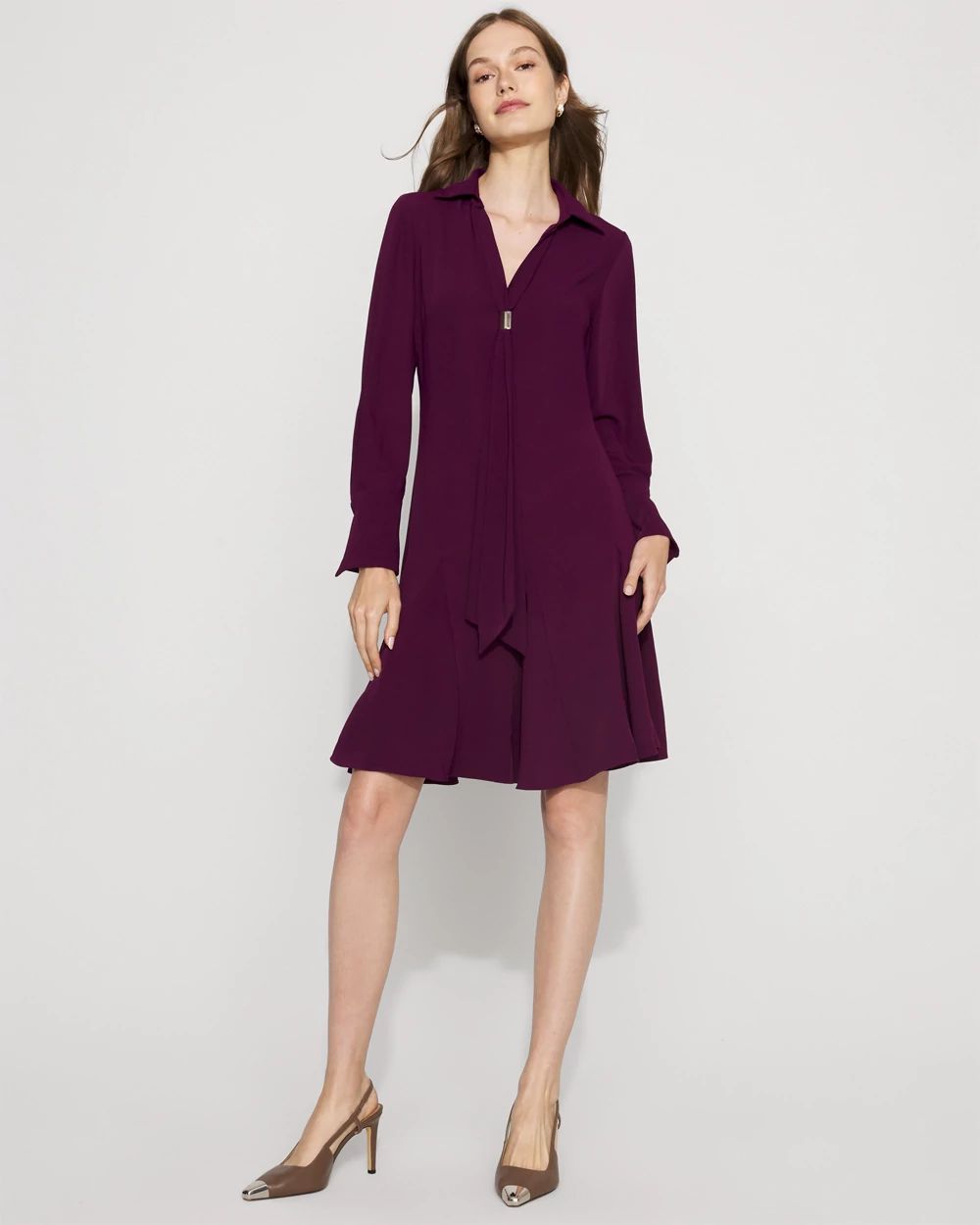 Tie-Neck Twill Shirt Dress | White House Black Market
